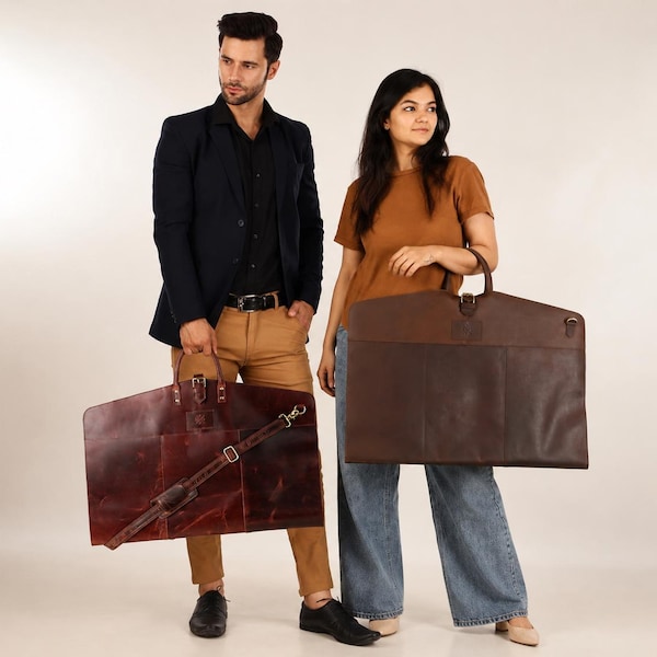 Handcrafted Leather Suit Carrier, Travel Garment Bag, Groomsmen Gift, Suit Cover