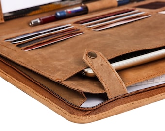 Zippered Leather Organizer Custom Padfolio Gift for Professionals