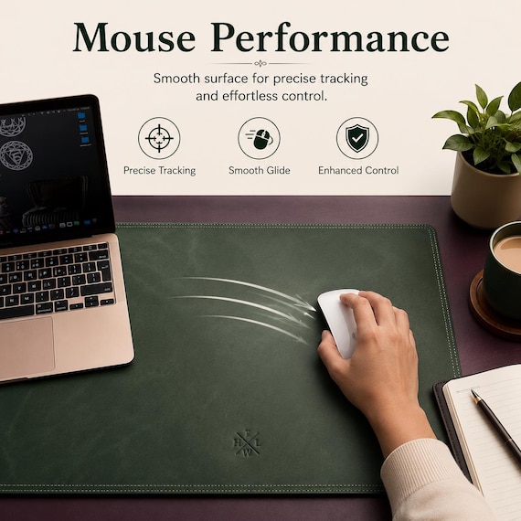 Personalized Full Grain Leather Desk Mat, Custom Name Engraving, Office Mouse Pad