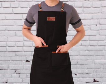 Personalized Leather & Canvas Utility Apron - Crossback Design