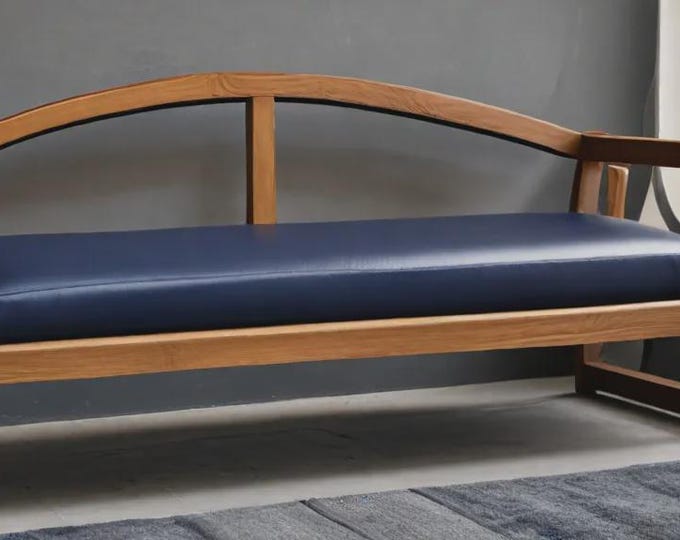 Featured listing image: Custom Buffalo Leather Bench Cushion Cover Mid-Century Modern Style Insert optional