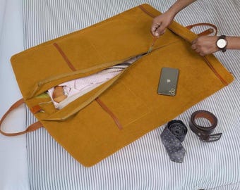 Personalized  Embossed Leather Garment Bag Travel Suit Carrier, Groomsmen Gift
