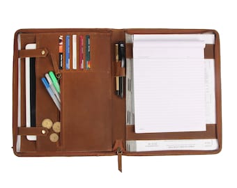 Personalized Leather Portfolio A4 Size Organizer Folders for Men Leather Portfolio Zipper A4 Holder Document Bag
