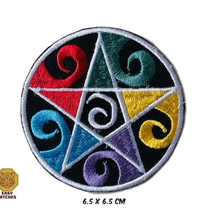 Pentagram Wiccan Badge Patch Embroidered Sew Bright Iron on Motif Applique