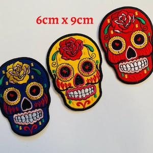 Sugar Candy Skull Iron On Sew On Patch Rockers Bikers Jacket Jeans Bag Uk
