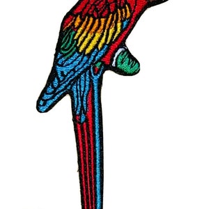 Parrot Embroidered Iron / Sew On Clothes Bag Patch Pet Macaw Bird on Perch Badge