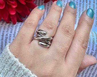 Anillo de declaración de plata, regalo del día de la madre, anillo delicado, anillo de hueso, anillo grueso, anillo grueso, anillo de pulgar, anillo ajustable, anillo abierto, regalo para ella