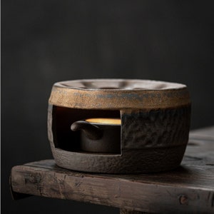 Retro Burn Gilt Coarse Ceramic Candle Burner Tea Warmer [Hammer Pattern] [YIQIN TEA HOUSE]