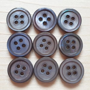 MOP 4-hole Shirt Buttons, Smoke Grey, Choose Size, Set of 6 Loose Buttons,  Genuine Mother of Pearl, Classic Shirt Buttons, Heirloom 
