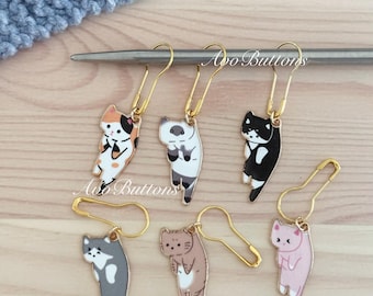 HUNGING CATS Stitch Markers / 6 pieces / Knitting Crochet Stitch Markers / Notions