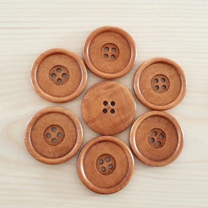 40mm - 3 buttons / Large PEANUT BROWN Wooden Buttons / 4-hole Buttons / Decorative Buttons / Sewing / Embellishments / Crafts