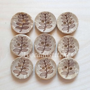 13mm, 15mm, 18mm - 10 buttons / COCO FERN coconut shell carved buttons / 2-Hole Buttons / Sewing / Scrapbooking / Embellishments