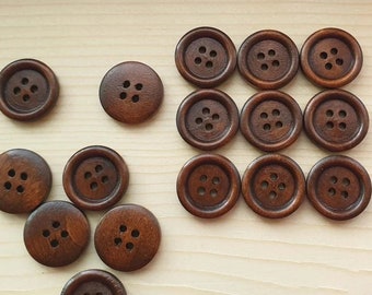 12.5mm, 15mm, 20mm, 25mm - 10 / 20 buttons / COFFEE BROWN wooden buttons / 4-Hole Wood Button / Sewing / Scrapbooking