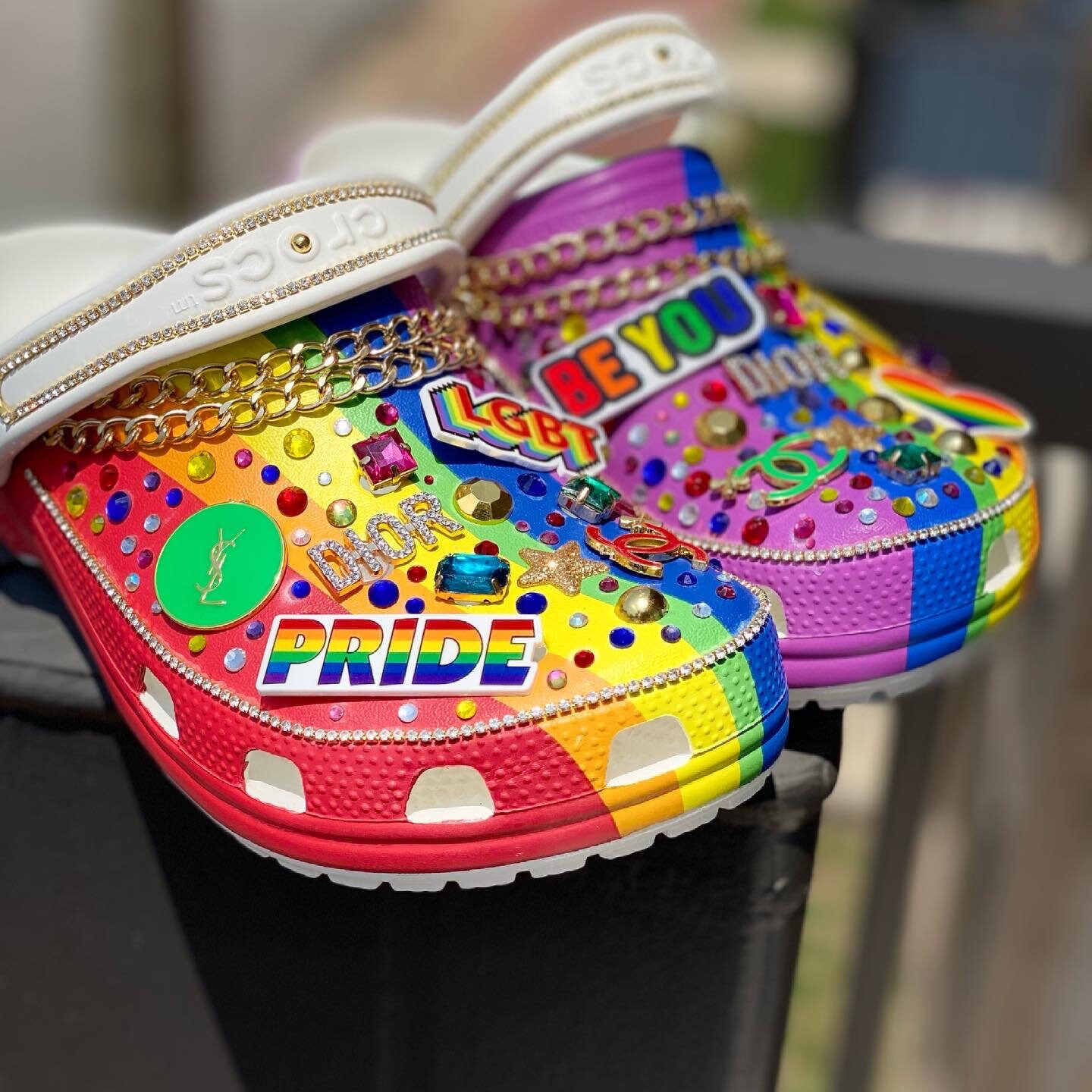 Wmn Größe 7 PREMADE Pride Crocs Rainbow Crocs Custom bling Etsy