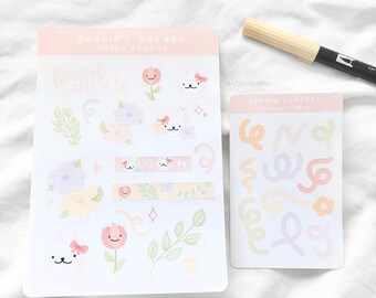 Bonnie es Garden Sticker Sheet (+Deco) ll Blumen, Tulpen, Blätter, Hasen, Garden ll Bullet Journals, Bujo, Kpop, Anime, Scrapbook, Planer