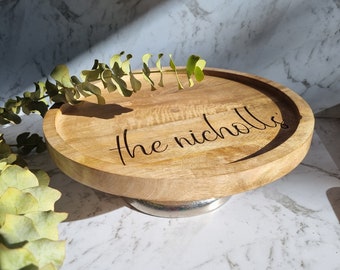 Engraved Wooden Cake Stand