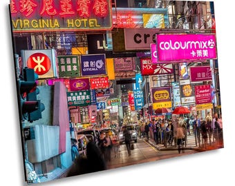 Mong Kok Hong Kong Neon, Stampa su tela di Hong Kong, Arte murale di Hong Kong, Arte su tela di Hong Kong, Foto di Hong Kong, Stampa di Hong Kong, Decorazione murale
