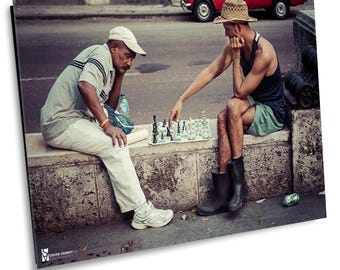 Havana Chess Match Photo, Cuba Street Photography, Canvas Print