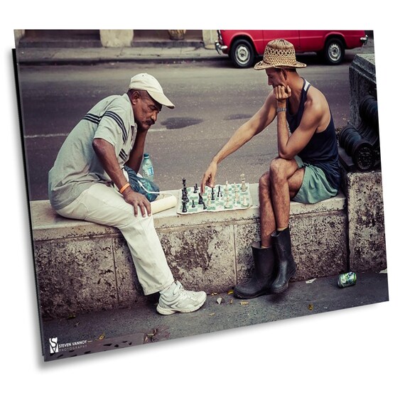 Havana Chess Match Photo, Cuba Street Photography, Canvas Print