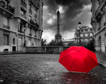 Red Umbrella in Paris Canvas Print, Paris Home Decor, Paris Photography Wall Art, Paris Wall Decor, Paris France Photo