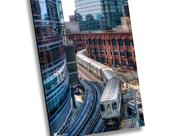 Chicago 'L' Train Canvas Print, Downtown Fine Art Photography