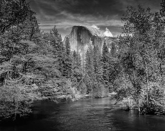 Merced River and Half Dome in B&W, Yosemite National Park, Canvas Print, Yosemite Photography Wall Art, Yosemite Photo, Wall Decor