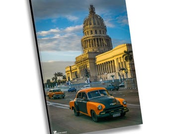 Havana Cuba Canvas Print, Vintage Car & Capitol Building