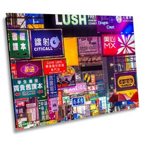 Leuchtreklamen in Mong Kok, Hong Kong Leinwand, Hong Kong Wandkunst, Hong Kong Leinwand, Hong Kong Foto, Hong Kong Druck, Wanddekor