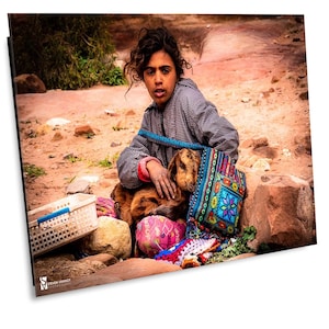 Jordan Photography, The Little Bedouin Girl and her Goat, Petra Jordan Canvas Print, Petra Jordan, Travel Photo,  Wall Art, Petra Photo,