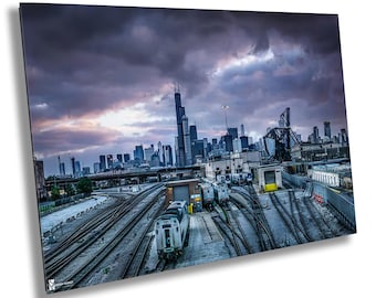 Sunset at The Chicago Amtrak Train Yard Chicago, Chicago Canvas Print, Chicago Photography, Chicago Wall Art, Fine Art Photography