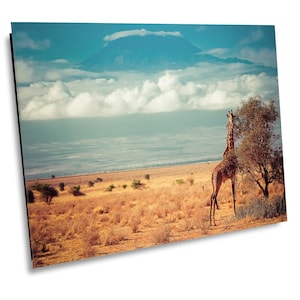 Masai Giraffe and Mount Kilimanjaro, Wildlife Photography, Animal Photo Print, Nature Wall Art, Amboseli National Park, Kenya Canvas Print