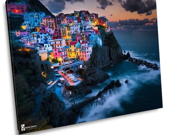 Night time in Manarola, Italy Canvas Print, Italy Home Decor, Italy Photography Wall Art, Italy Wall Decor, Cinque Terre Italy Canvas Print