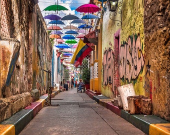 Umbrella Alley Cartagena, Cartegena Colombia Photography, Cartegena Photo, Colombia Wall Art, Cartegena Canvas Print, Colombian Home Decor