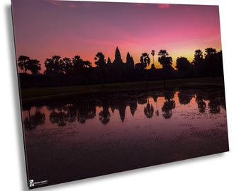 Stampa su tela dell'alba ad Angkor Wat, fotografia di un tempio cambogiano, grande opera d'arte da parete
