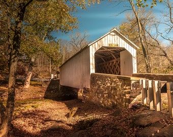 Fotografía del puente cubierto de Loux, condado de Bucks, Pensilvania, lámina decorativa para pared.