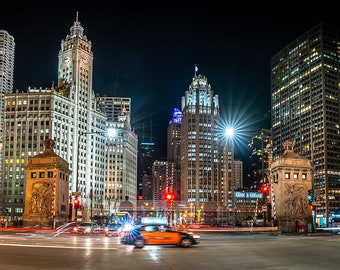 Taxi on The Magnificent Mile, Chicago Canvas Print, Chicago Photography, Chicago Wall Art, Chicago Architecture Art, Fine Art Photography