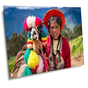 Peru Photography, Peruvian Girl and Llama in The Sacred Valley, Machu Picchu, , , , Peru photo, Travel photo, Peru Canvas Print,