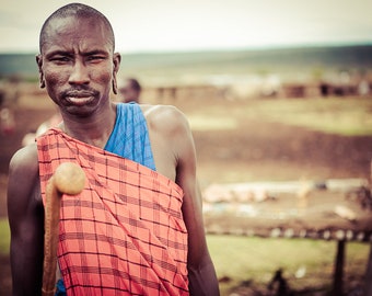 Maasai Tribesman in Masai Mara Game Reserve, Kenya Canvas Print, Masai Mara Photography, Tribesman Photography Wall Décor Print