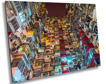 Yik Fat Building, The Monster Building, Stampa su tela di Hong Kong, Arte murale di Hong Kong, Stampa su metallo di Hong Kong, Stampa acrilica di Hong Kong,