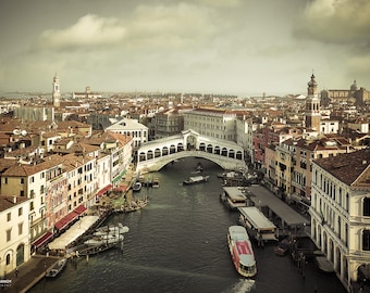 Aerial View Rialto Bridge Grand Canal Venice, Italy Canvas Print, Italy Photo, Italy Photography Wall Art, Italy Wall Decor, Venice Photo