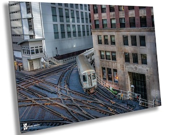 Chicago 'L' Train Canvas Print, Urban Architecture Photography