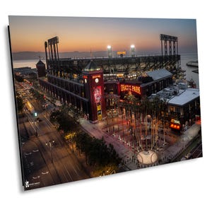 Oracle Park Wall Art Print, San Francisco Giants Stadium Aerial Photo, Sunset Bay View Canvas, Acrylic, or Metal Home, Office Hanging Decor