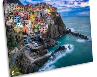 Manarola Italy Canvas Print, Colorful Seaside Village, Cinque Terre Wall Art