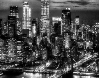 New York City Photography, New York City Photo, Aerial View Downtown Manhattan, NYC Canvas Print, New York City Wall Art,   B&W Photography