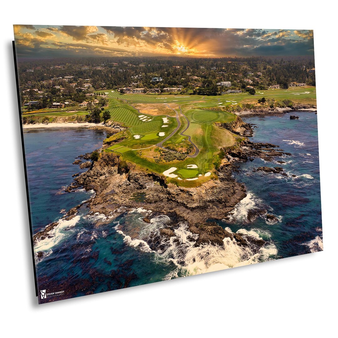『pebble beach-seventh hole』ピーター・エレンショウ作 Pebble Beach 7th Hole Sunrise Aerial Photo Print, Coastal Golf