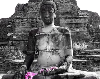 Thailand Photography, Buddha Statue B&W Color Splash, , Thailand Canvas Print, Thailand Wall Art, Thailand Travel Photo, Thailand