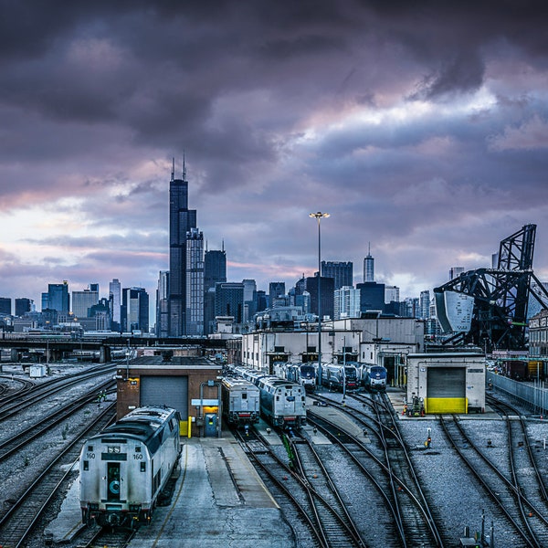 Sunset at The Chicago Amtrak Train Yard Chicago, Chicago Canvas Print, Chicago Photography, Chicago Wall Art, Fine Art Photography