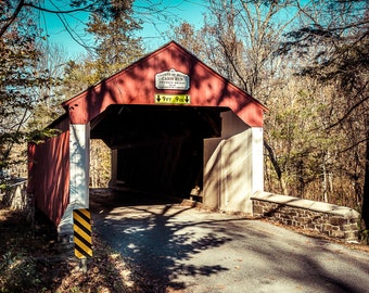 Cabin Run Bridge Bucks County, P.A., Landscape Photography, Nature Photo Print, Nature Wall Art, Covered Bridge, Fine Art, Canvas Print