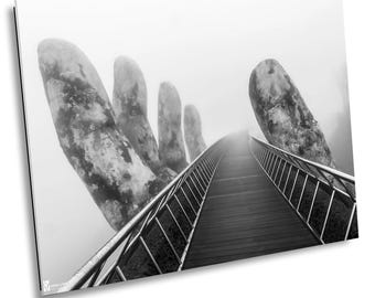 Fotografia in bianco e nero del Golden Bridge in Vietnam, Ba Na Hills, Vietnam, fotografia artistica, grandi opere d&#39;arte murali, fotografia di viaggio, arredamento per la casa vietnamita