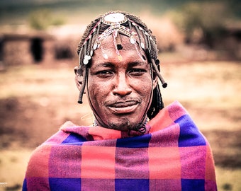 Maasai Tribesman in the Masai Mara Game Reserve Kenya, Africa Canvas Print, African wall art, Kenya Photography